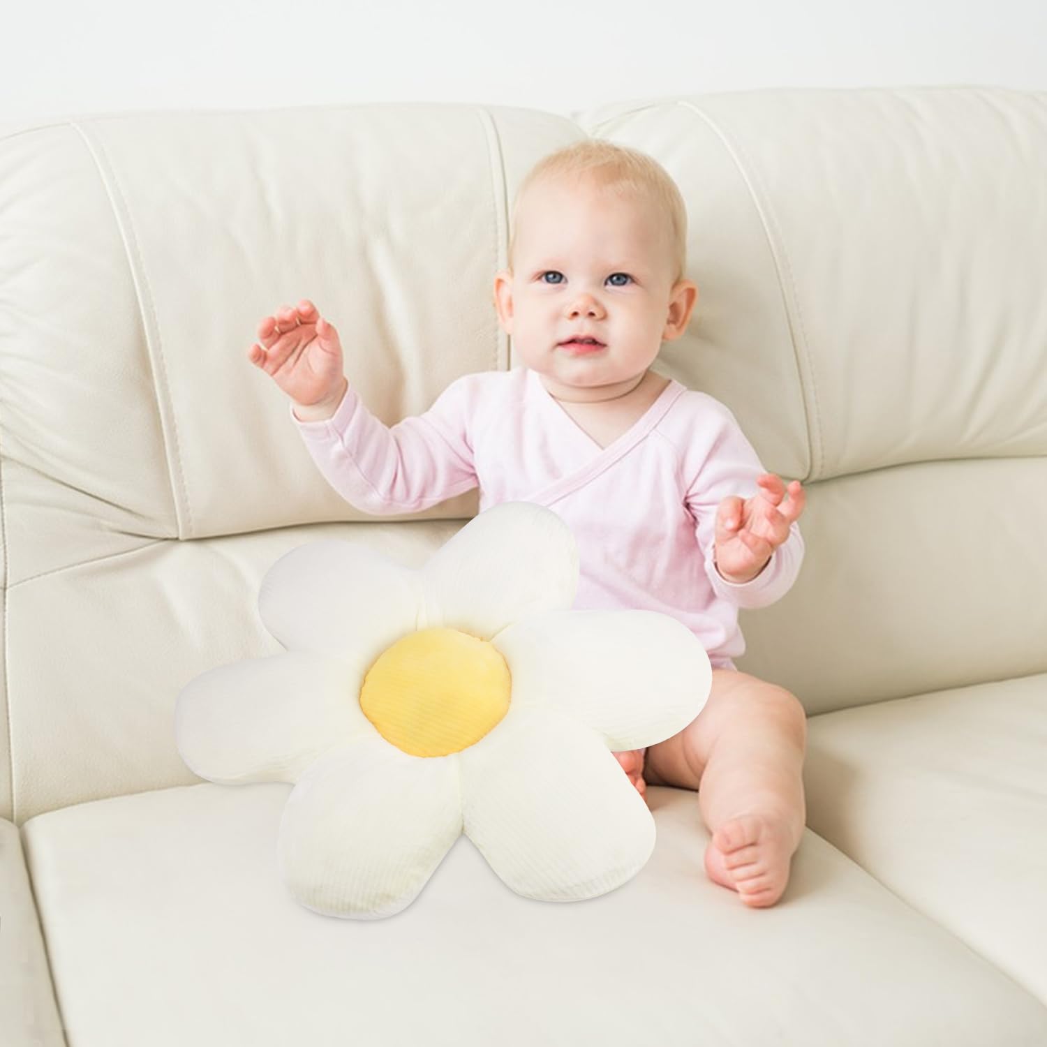 Cuscini di Fiori,Cuscini da Pavimento Fiore,Cuscino Decorativo Margherita per Cameretta Bambini per Camerette, divani, auto（bianco）