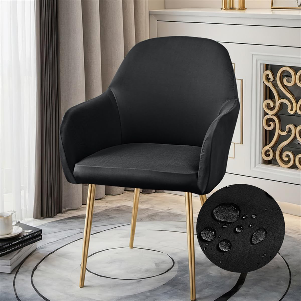 Highdi Waterproof Stretch Dining Chair Covers Soft Curved Back Chair Slipcovers with Armrest, Vanity Swivel Armchair Cover Removable Washable for Bedroom Party Hotel (Dark gray,6 PCS)