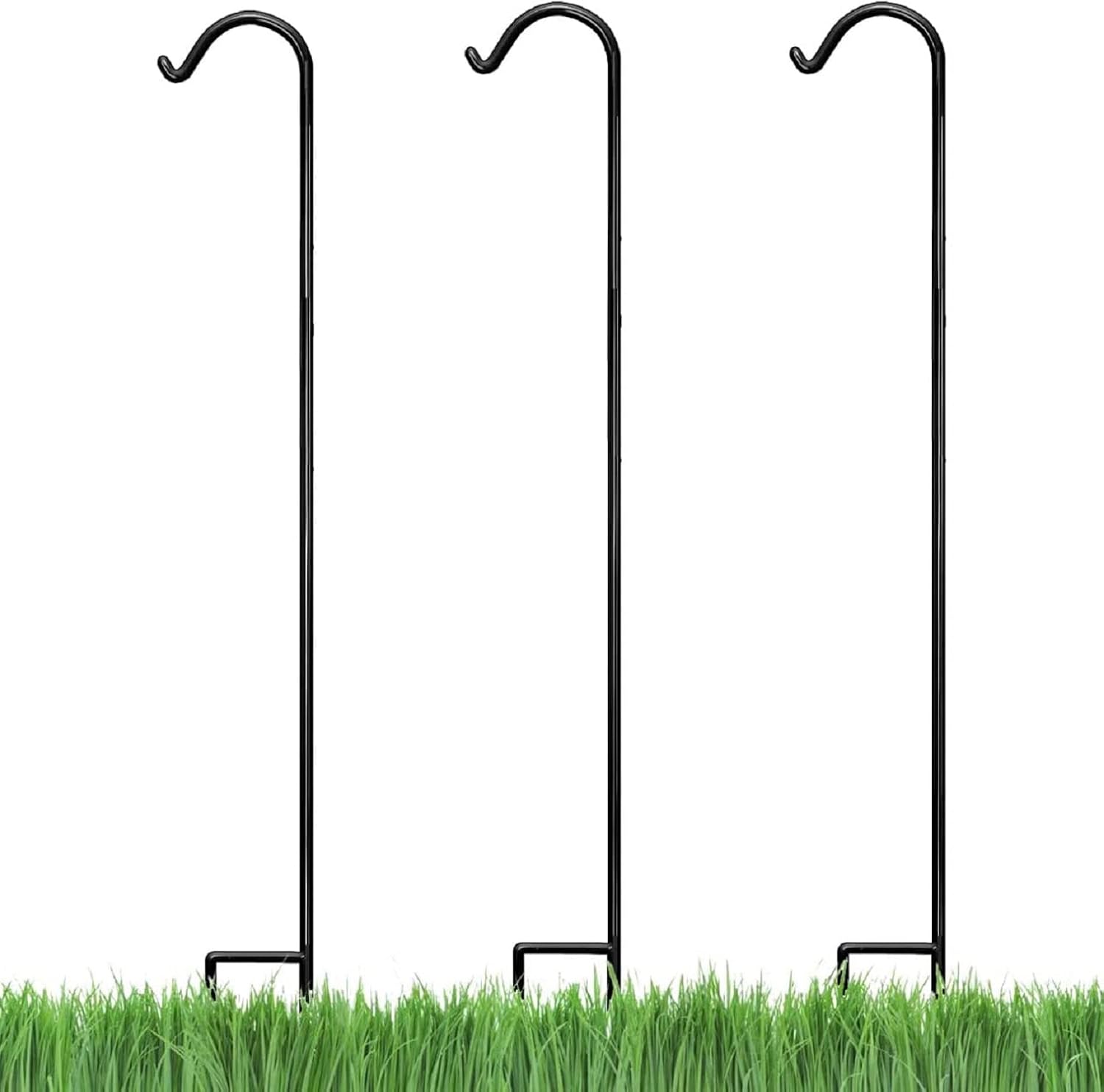 Ashman Black Shepherd Hook 92 Inch (Pack of 3), 1/2-Inch Thick, Solid Metal Single Piece Hook, Super Strong, Rust Resistant, Hanging Plant Baskets, Heavy Bird Feeders & More.
