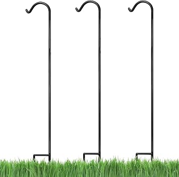 Ashman Black Shepherd Hook 92 Inch Pack of 3, 1/2-Inch Thick, Solid Metal Single Piece Hook, Super Strong, Rust Resistant, Hanging Plant Baskets, Heavy Bird Feeders & More.