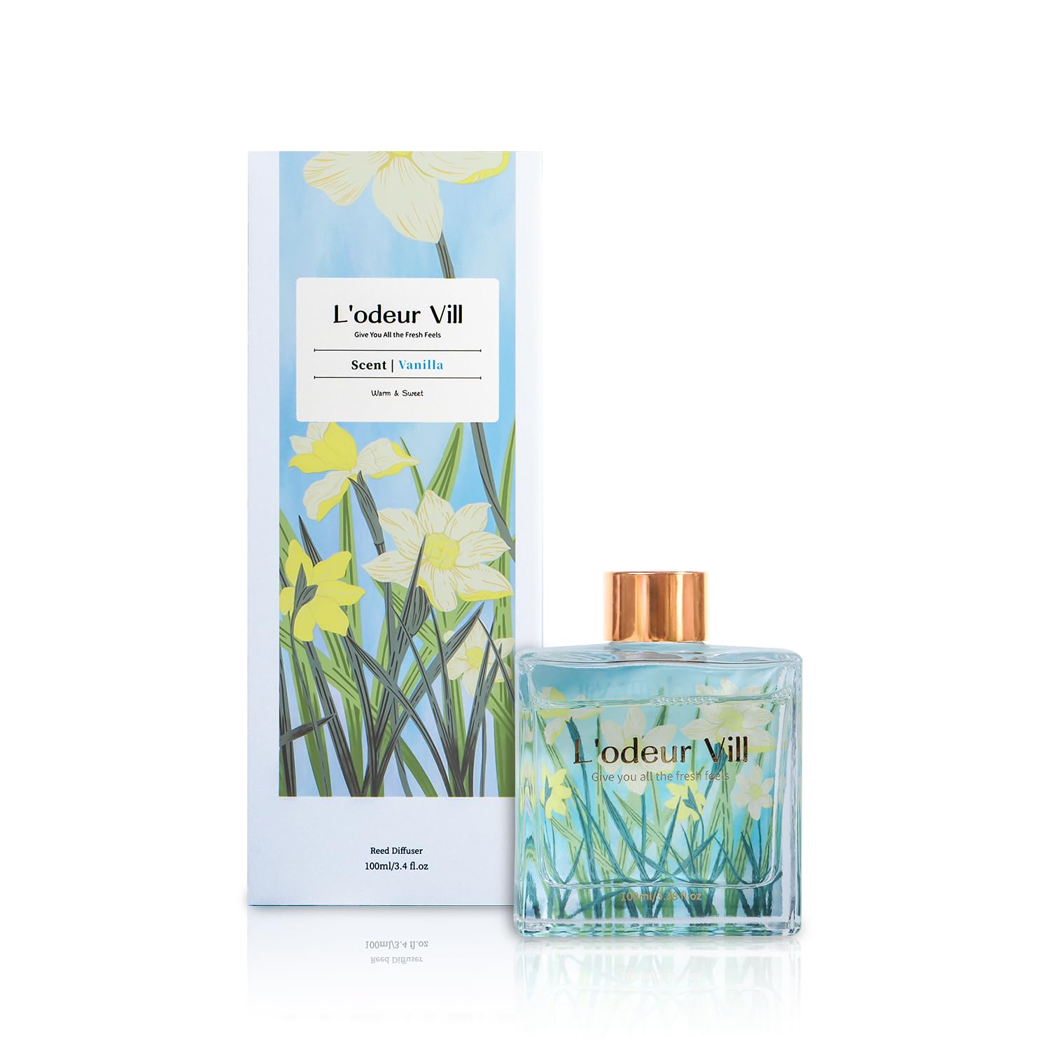 L'odeur Vill Profumatore per Ambienti, Vaniglia Profumatore per Ambienti con 6 Bastoncini di Fragranza, Diffusore di Fragranze per Bagno, Appartamento, Decorazione Della Casa, 100ml