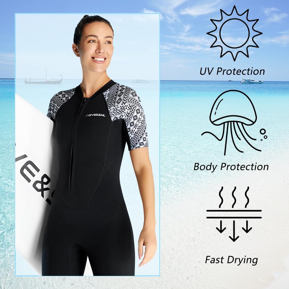 Mens Wetsuit Women Adult Shorty 2MM Neoprene Wet Suit Diving Scuba Surfing Suits, One Piece Short Sleeve Thermal Wetsuits Back Zip Swimsuit for Snorkeling Kayaking Swimming Aerobics Water Sports - Image 4