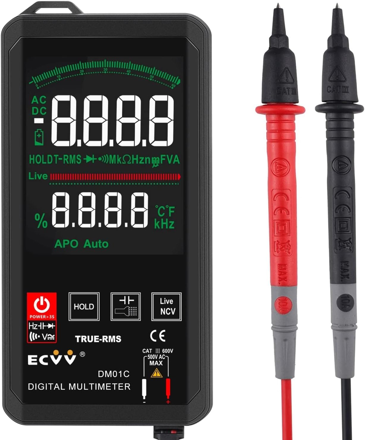 6000 Counts Touch Digital Multimeter Color Display Auto Recognition Mini Ncv Handheld Multimeter 1000V Dc Voltage Meter Large Screen Universal Meter (Colorful)