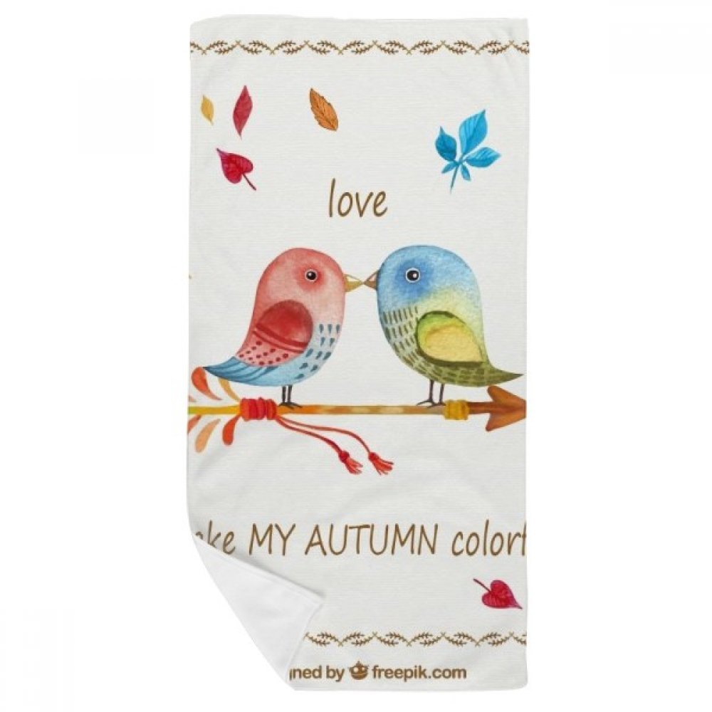 Serviette de bain oiseaux automne 35x70cm en tissu multicolore doux