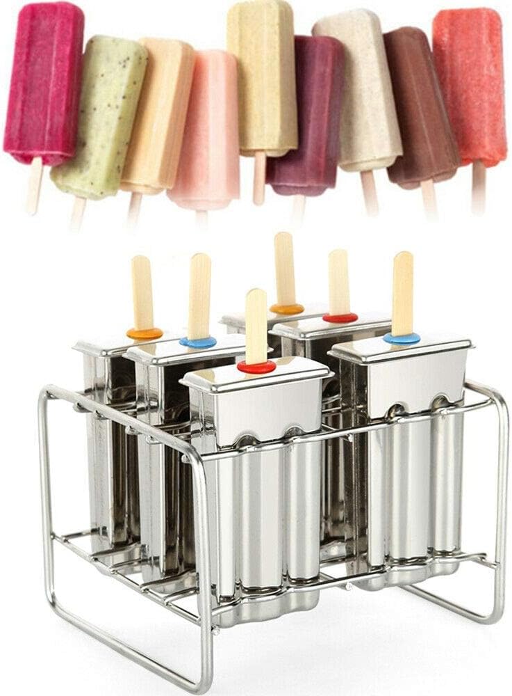 Stainless Steel Ice Lolly Popsicle Molds Kitï¼ŒStainless Steel Molds Mold Ice Pop Lolly Popsicle Ice Cream Stick Holder + Cleaning Brush,6 PCS 85g
