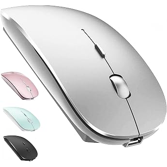 leapest wireless bluetooth mouse for macbook pro / air / mac / ipad / laptop / desktop / mac / pc / computer / phone - portable slim quiet office mice with usb-c adapter 2.4ghz wireless mice silver