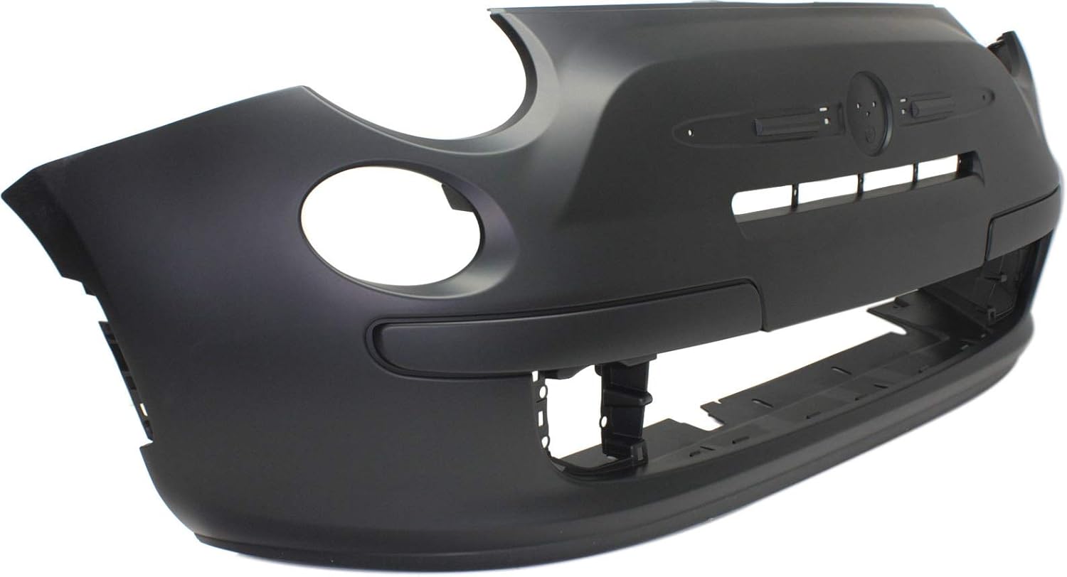 Go-Parts - Front Bumper Cover for Fiat 500 (2012-2017), Primed (Ready to Paint), with Fog Light Holes, Without Bumper Applique Holes - Pop Model, Replacement 2013 2014 2015 2016