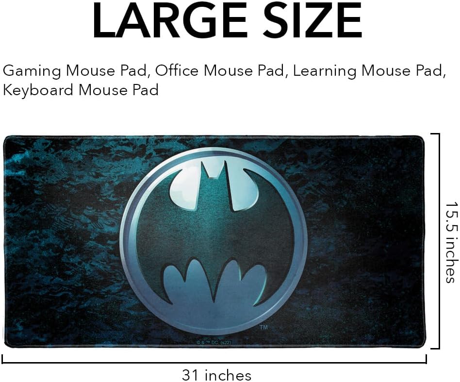 Batman Batcave Emblem Large Gaming Mouse Pad Desk Mat with Stitched Edges, Non-Slip Base for Gamer, Home and Office, 31.5 x 15.7