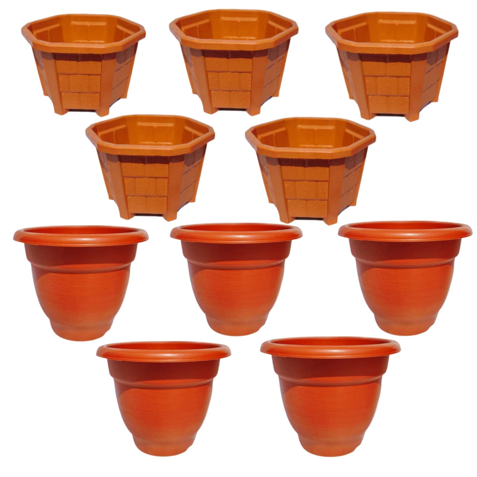 GREENY Round Plastic pots for Plants, Combo Pack of 10 (Size- Round 8 Inch & Hexa 6 Inch)