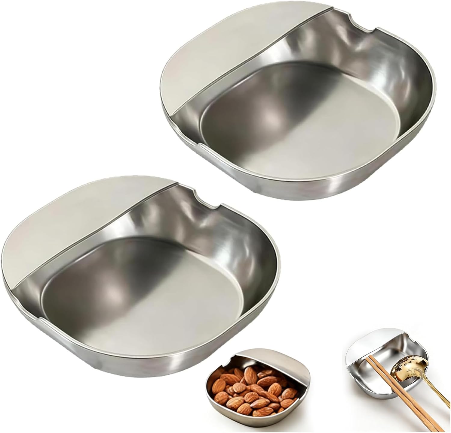 304 Stainless Steel Spoon Rest & Multipurpose Kitchen Utensil Holder, Self-Standing Ladle Holder with Stable Base, Heavy Duty Spoon Holder For Stove Top, for Spatula, Ladle And Tongs (2pcs)