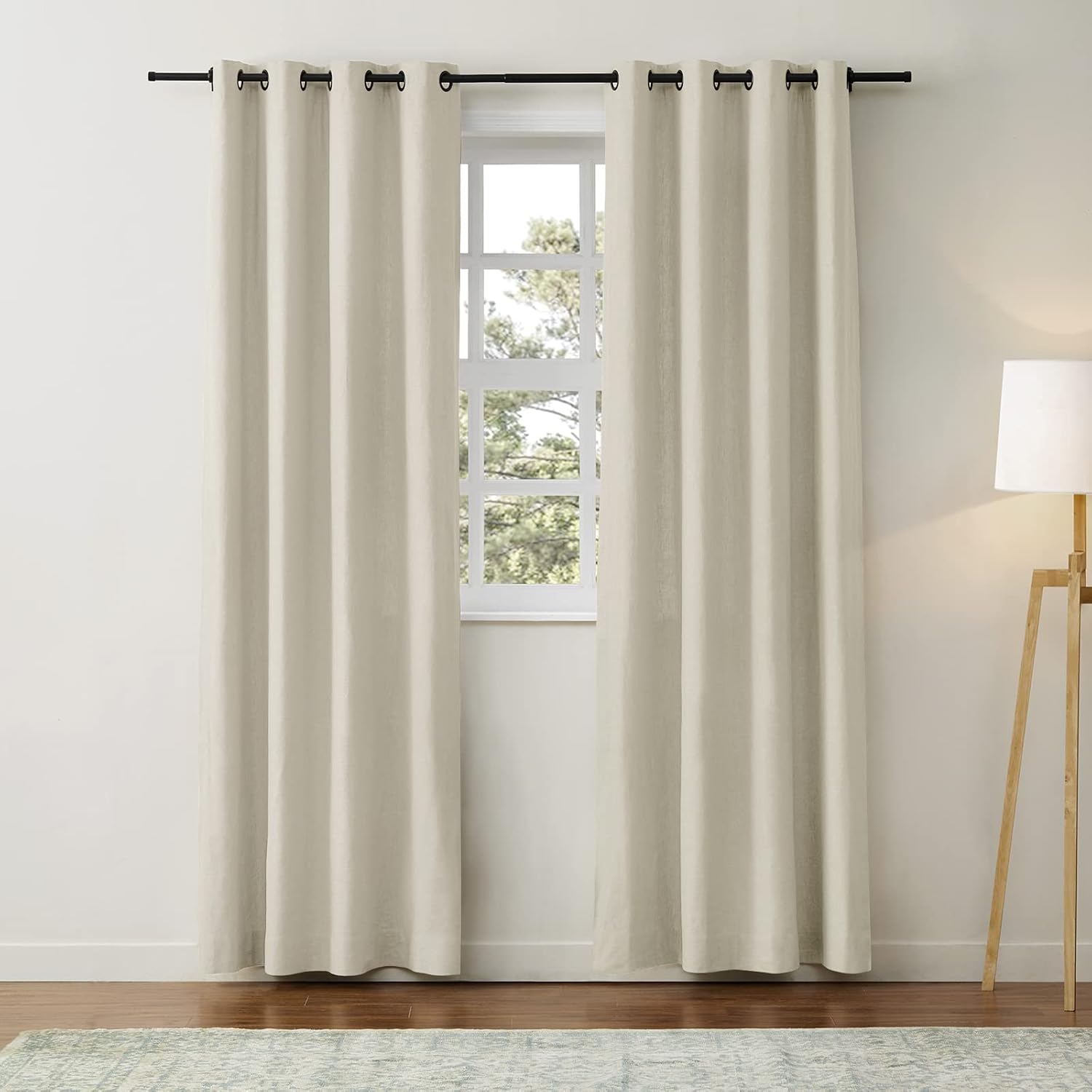 ChadMade Vertical Light Filtering Curtain Privacy Protection Window Treatment, Cotton Linen Blend Drape Black Grommet Double Layers Curtain for Kitchen, 50 x 84 Inches - Greyish Beige
