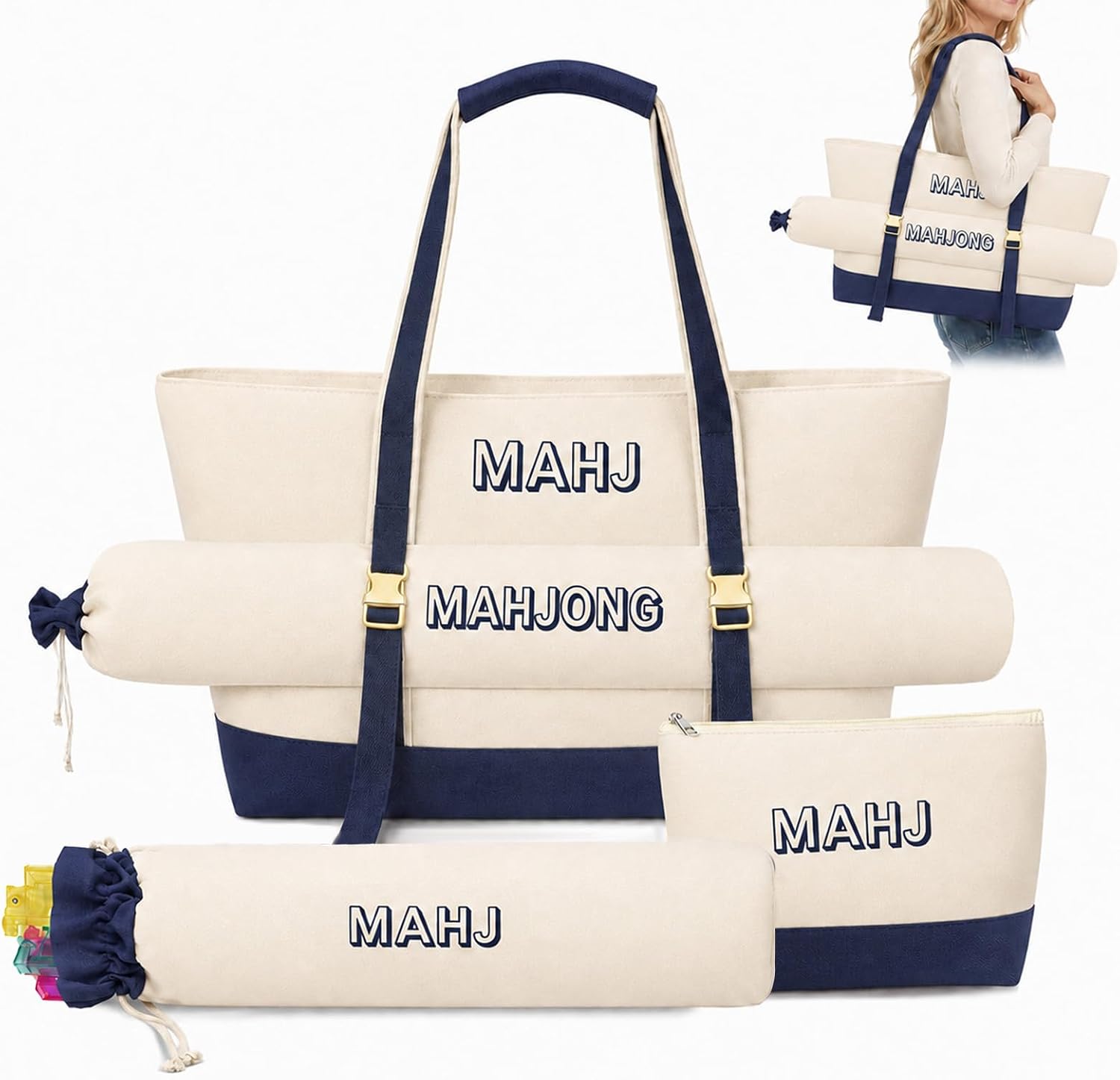 4Pcs Mahjong Tile Bag Set for American Mahjong, Racks, Mat thumbnail