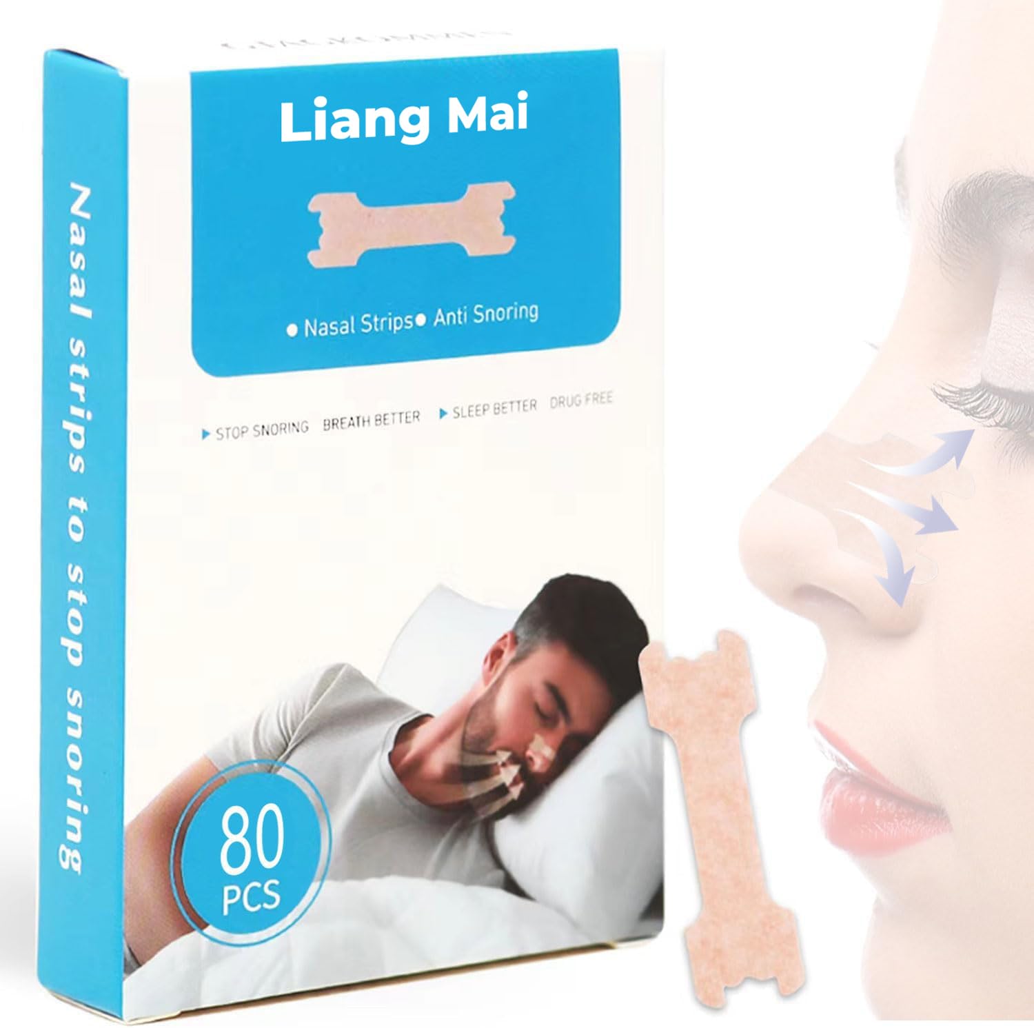 Nasal Strips 80 Pieces Nose Strips for Breathing,Instantly Relieves Nasal Congestion,Relieve a Blocked Nose Due to Colds,Allergies,Snore Strips for Sports and Sleep,Nose Strips for Snoring,Drug-Free