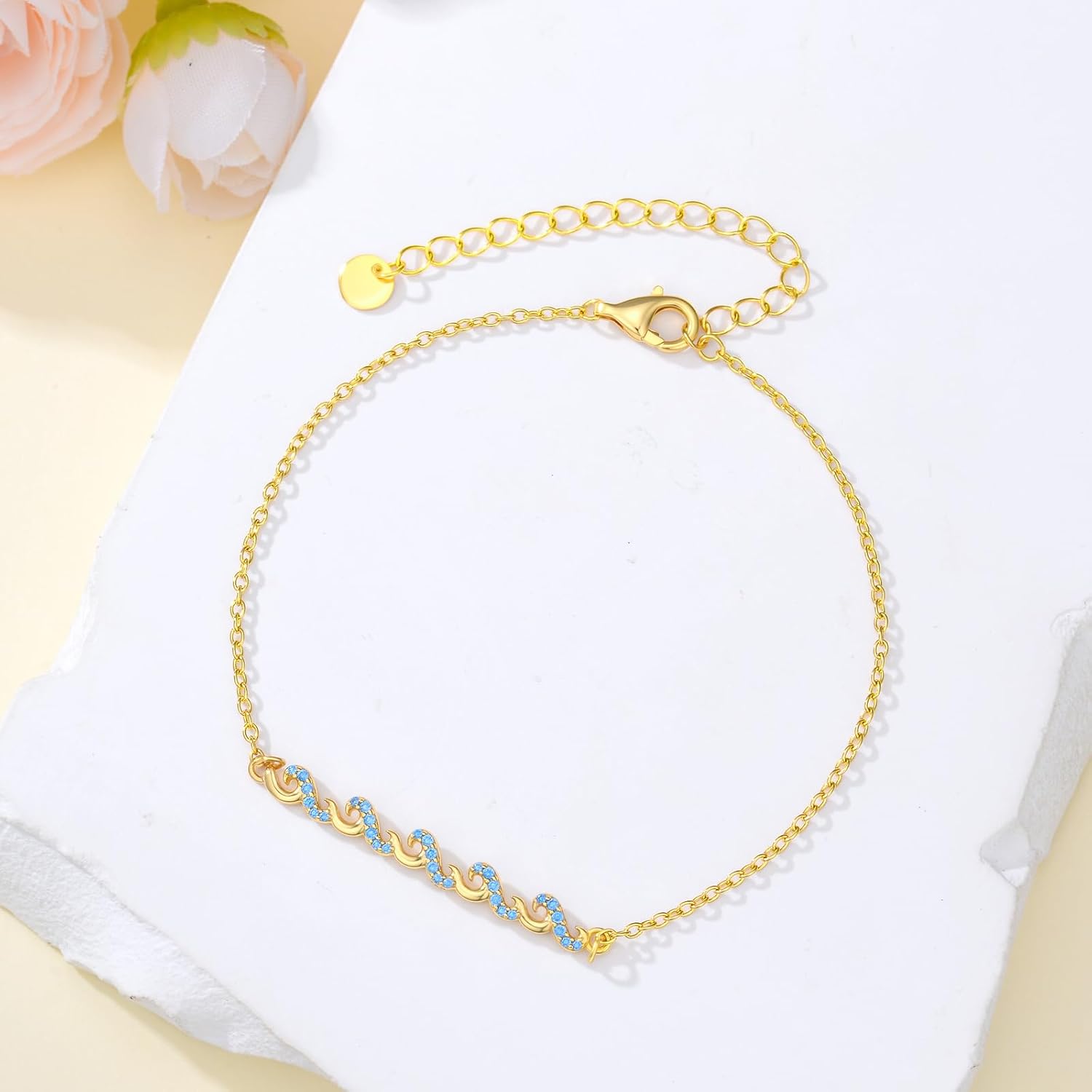 ROMANTICWORK Wave Bracelet for Women 925 Sterling Silver Ocean Beach Gifts Adjustable Inspirational Jewelry Gift for Sisters Mother Daughter Wife Friend