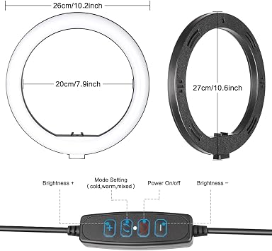 Coverzone 10 inch Youtuber LED Illuminated Ring Phone Holder 10 inch 26 cm Selfie/Publisher/Makeup Light 210 cm Tripod F08