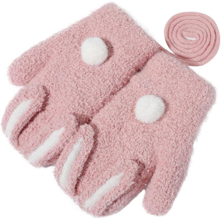 Toddler Mittens Baby Cold Weather Gloves Thermal Snow Gloves Winter Warm Rabbit Knit Full Finger Mittens Ski Glove Mitts 2-6T