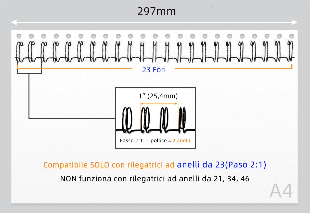 RAYSON 23 Anelli Spirale Metallica per Rilegatura, 210 Fogli, A4, Confezione da 50 Pezzi