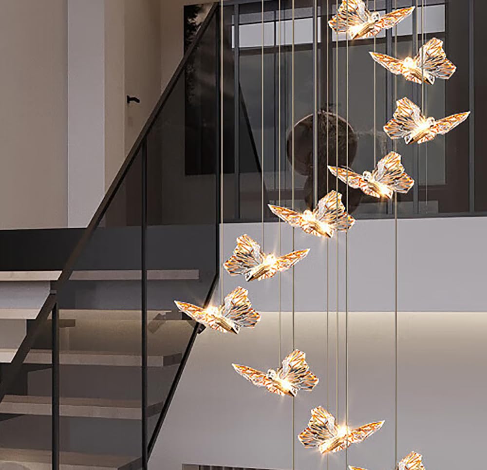 Lustre de luxe long pour escalier moderne suspendu clair à LED