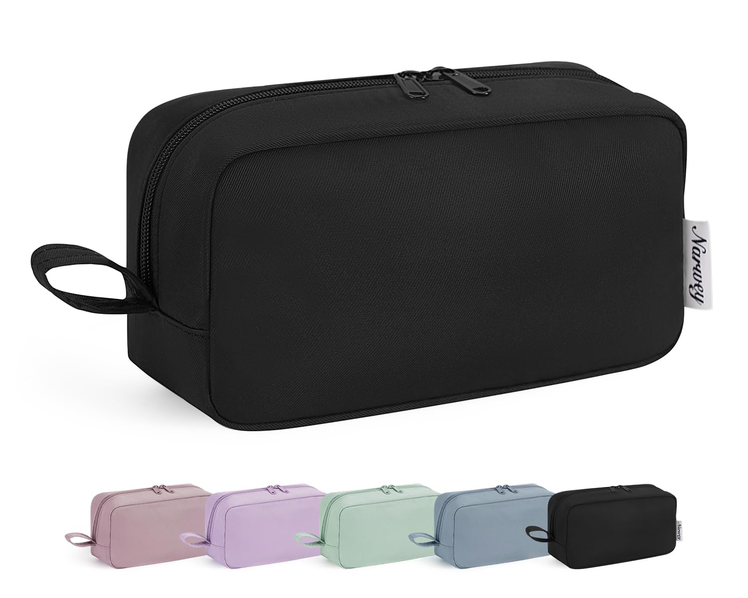 Narwey Cute Makeup Bag Small Toiletry Bag Travel Cosmetic Bag Organizer Make Up Bags with Organized Pockets for Women (Black, Large)