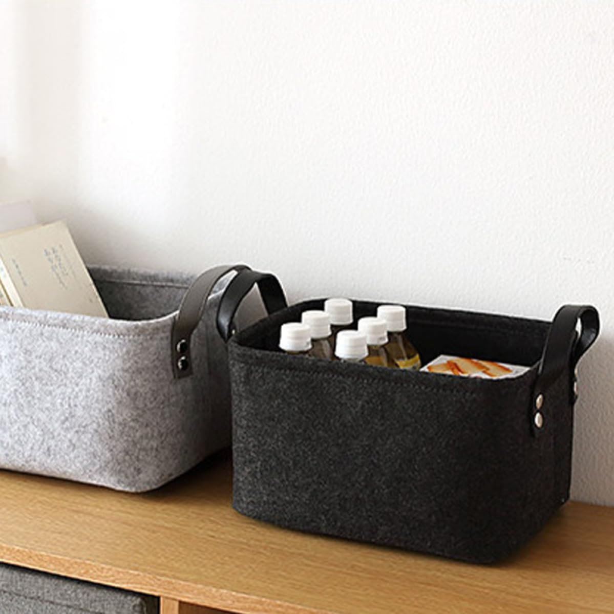 Mini Felt Storage Basket with Handle, Portable Desktop Organizer