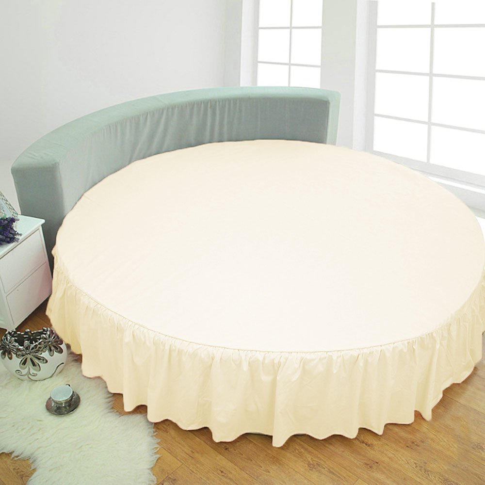 Falda de cama redonda de 223 cm para renovar su suite con volantes de algodón marfil