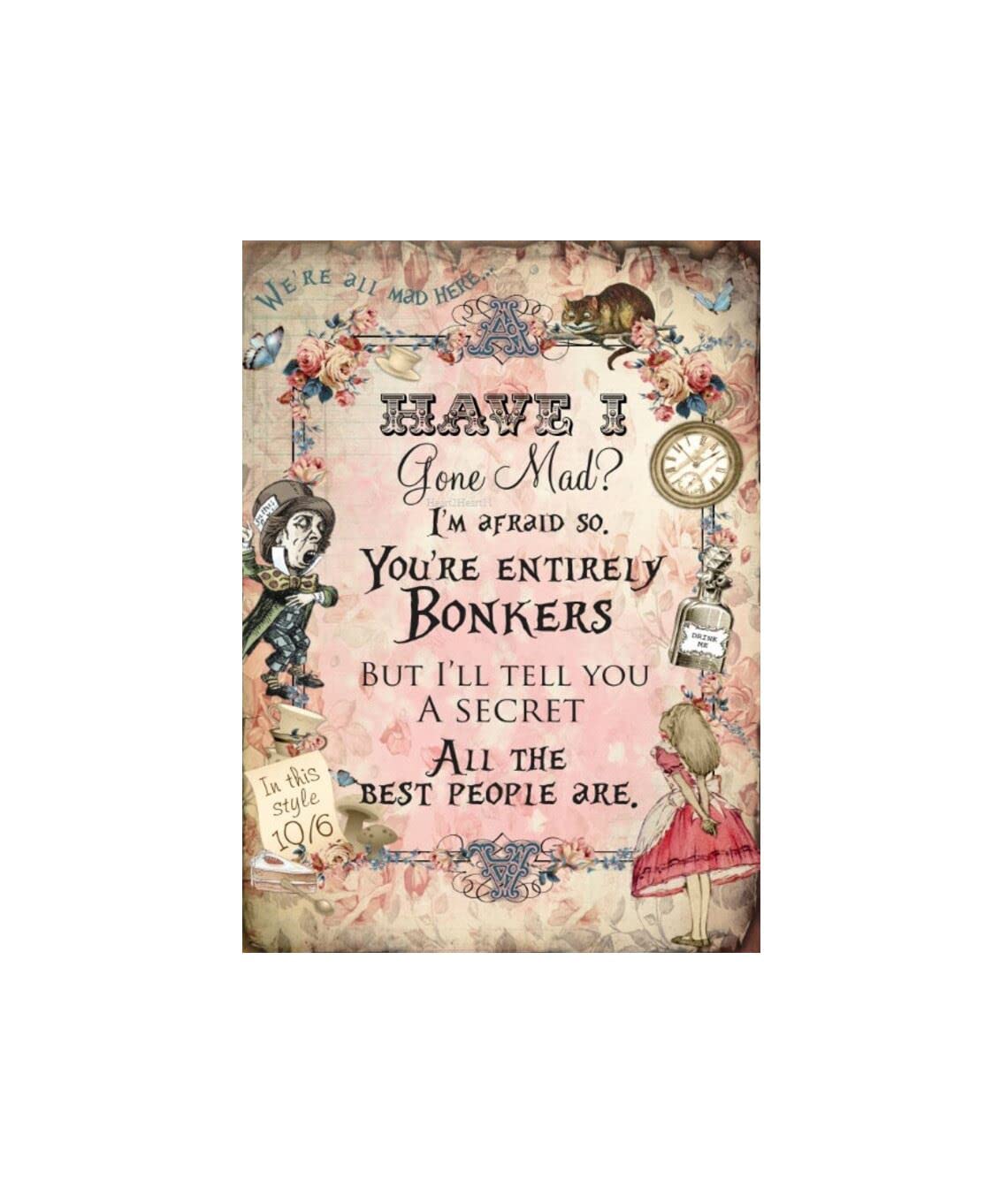 Sawfish® Alice in Wonderland Metal Sign Wall Plaque Picture for Bathroom 6x8″