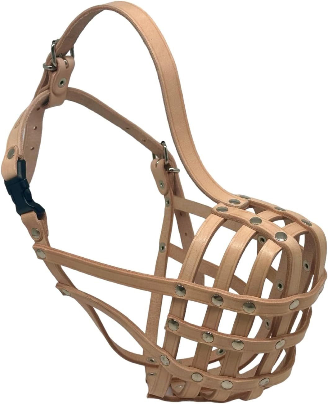 Genuine Leather Dog Muzzle for Shar Pei & Padded-Snout Breeds - Lightweight, Breathable Anti-Bite Guard - Soft Comfort Fit for Wrinkled Skins & Thick Snouts (SHP3, Natural)
