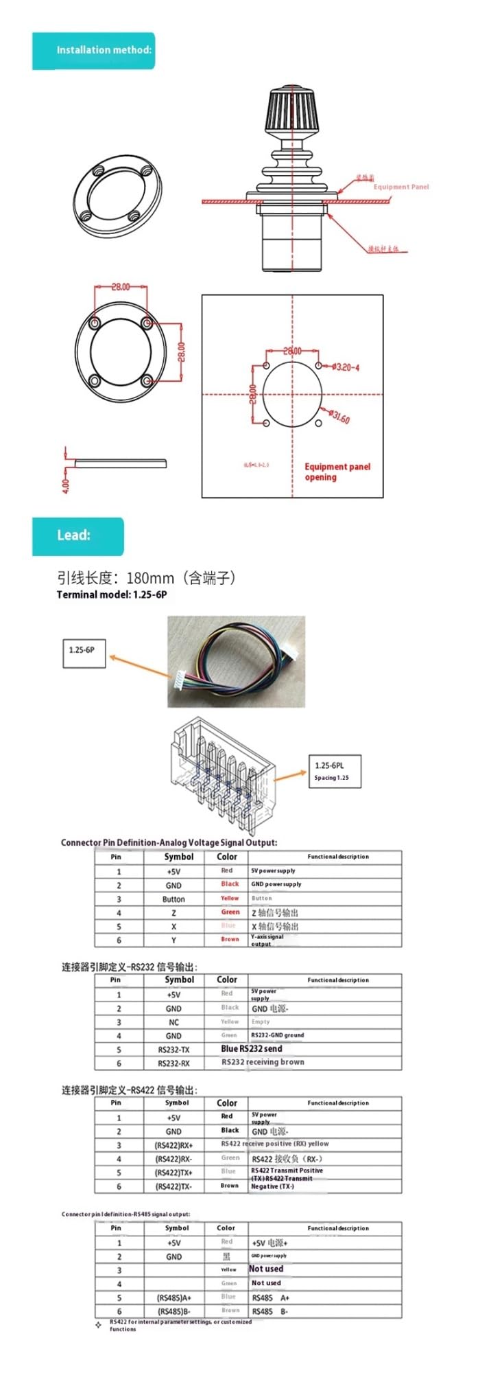 Controlador de palanca de mando Joystick industrial de alta precisión 30C, palanca de control de dos ejes (XY) con mango industrial de balancín Hall importado Maniobras seguras(Blue 5V output 0-5V)