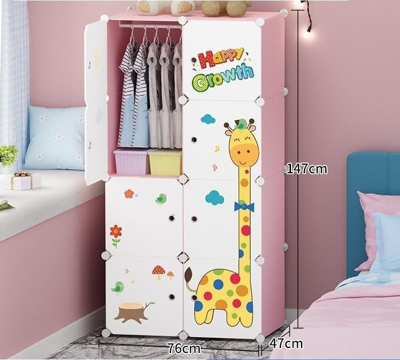 Image of Sunderlook Plastic Wardrobe for Kids Clothes - Collapsible Wardrobe, Easy to Use Anti-Skid & Non-Slip Effective Professional Foldable Plastic Cupboard for Kids, Home (Pink-P5, 8 Door)