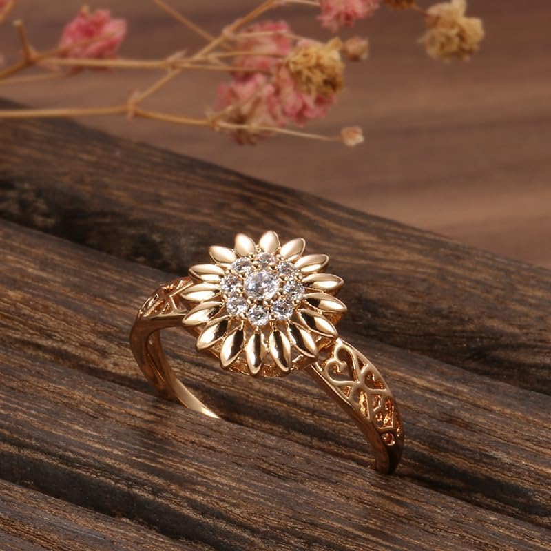 Sparkling Sunflower Ring Micro-Inlaid 18K Gold Plated Punk Personality Design Decompression Jewelry Anxiety Ring for Women Anti Stress Jewelry