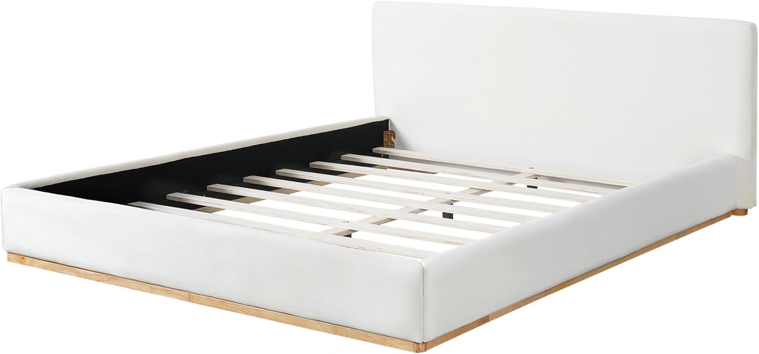 LUMISOL Queen Bed Frame with Solid Wood Frame, Queen Size Elegant Platform Bed, Upholstered Beds for Bedroom, White