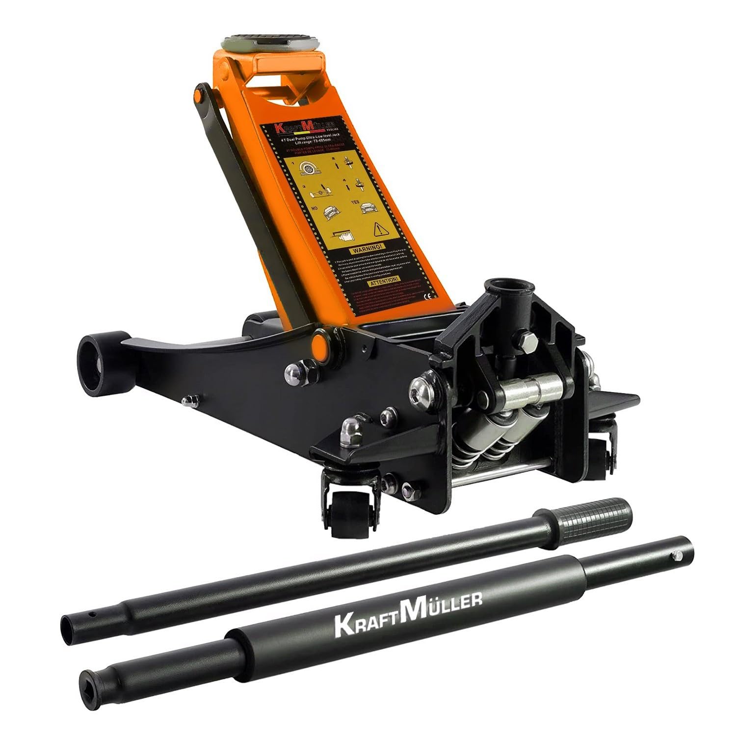 Kraft Müller Professional Hydraulic Jack 4 Tonnes Orange Lifting Height 50 cm Quick Lift Thanks to Double Pump System
