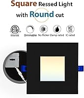 Vista 2 de Adetu 4 inch Square Led Recessed Lighting Black,5CCT Ultra Thin Square Led Ceiling Light with Junction Box, 2700K/3000K/3500K/4000K/5000K Blanco - 1