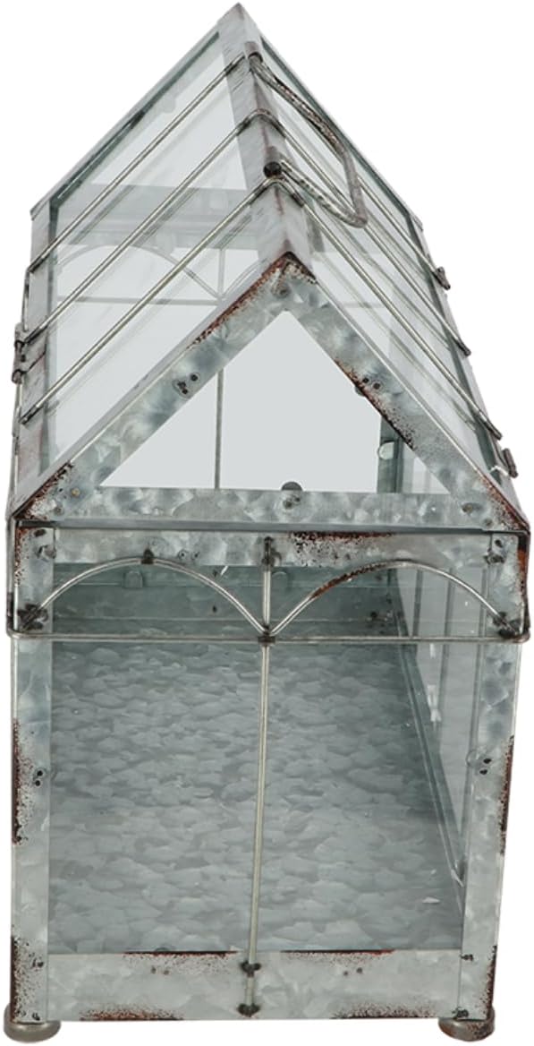Esschert Design ZB22 Table-Top Vintage Look Greenhouse/Terrarium, Aged Galvanized Metal, Medium, Silver