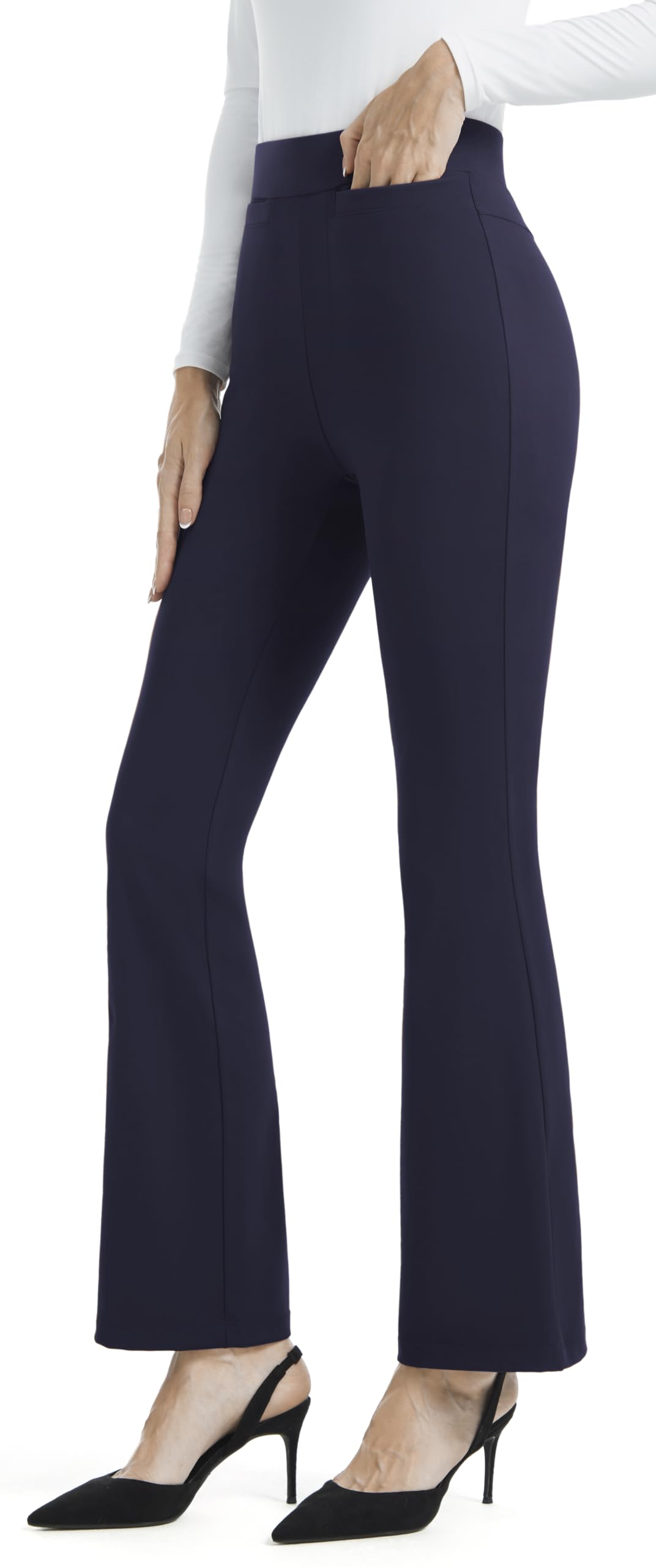 AFITNE Women's Yoga Dress Pants Stretchy High Waist Pull On Bootcut Business Work Office Casual Slacks with 2 Pockets 29”/31”