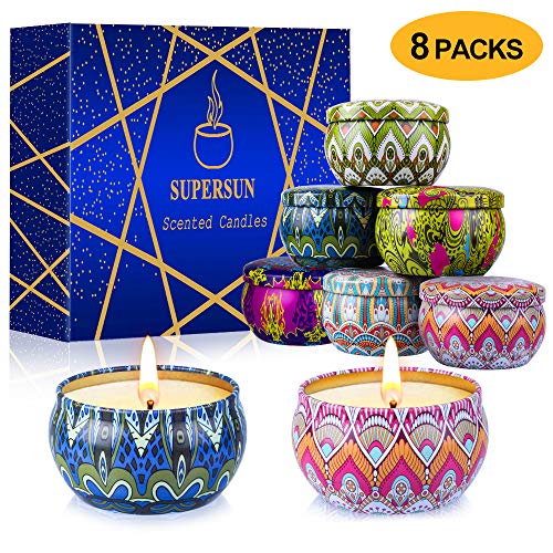 SUPERSUN Candele Profumate Set Regalo Donna,100% Natural Soy Wax Durata 18-20 Ore Candela Profumate Regalo per La Decorazione di La Festa Nuziale Anniversario Natale Compleanno