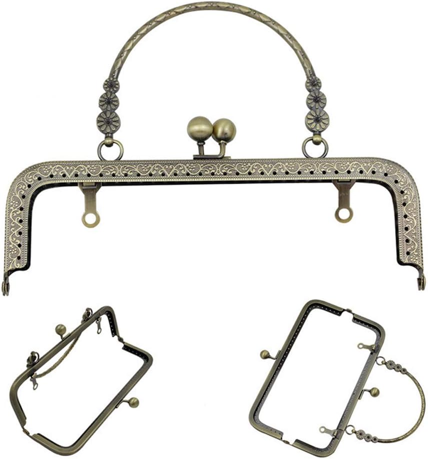 8 inch Metal Purse Frame with Embossed Arch Handle Kiss Clasp Lock Frame for DIY Craft Purse Bag Clutch Making (Black)