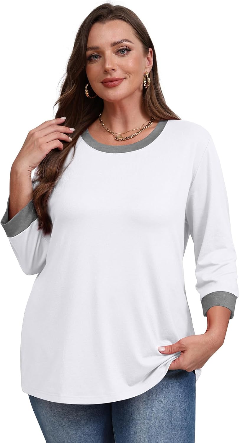 XIEERDUO Womens T Shirts 3/4 Length Sleeve Womens Tops Dressy Casual Crew Neck Color Block Tunic Tops - Image 5