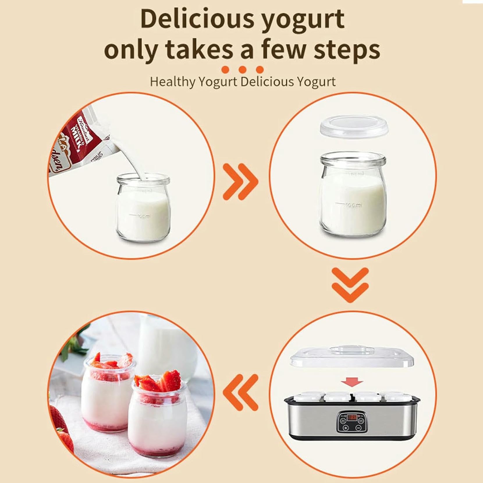 Yogurtera, 1400 ml Ultimate Yogurtera Probiótica con 8 Frascos de Vidrio, Pantalla LED y Temporizador, Máquina Automática para Hacer Yogur con Control Automático de Temperatura para Yogur Casero