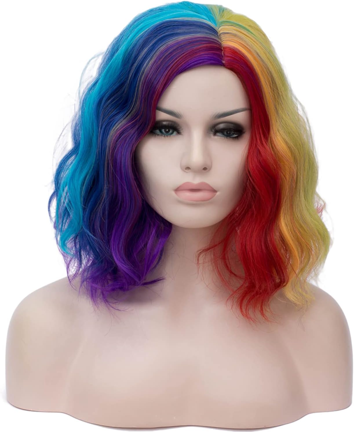 Rainbow Curly Wig Synthetic Heat Resistant Short Colorful Wigs for Halloween Costume Cosplay Party Christmas 14 Inches