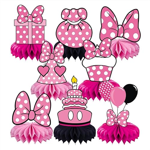 8Pcs Pink Mouse Honeycomb Table Centerpiece,Pink Mouse Birthday Party Supplies Table Decorations for Kids Party Decorations