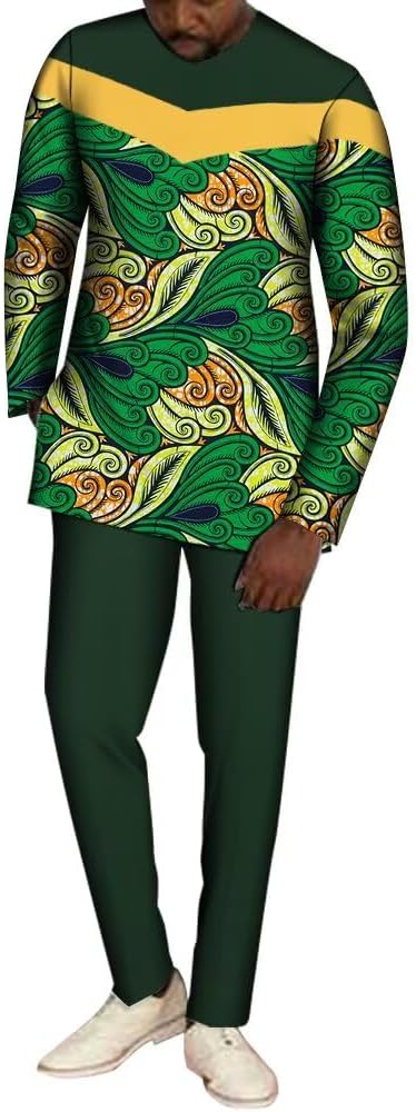African Men's Clothing Fashion Suit Ankara Print Dashiki Outfit Top Pant Tracksuit