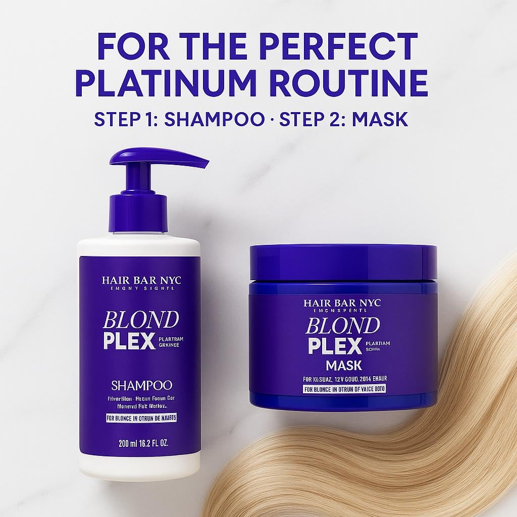 Hair Bar NYC Blond Plex Platinum Shampoo 10.2 fl oz / 300 ml – Keratin & Hemp Bond-Repair Purple Shampoo for Blonde, Platinum & White Hair – Neutralizes Brass, Strengthens & Adds Shine