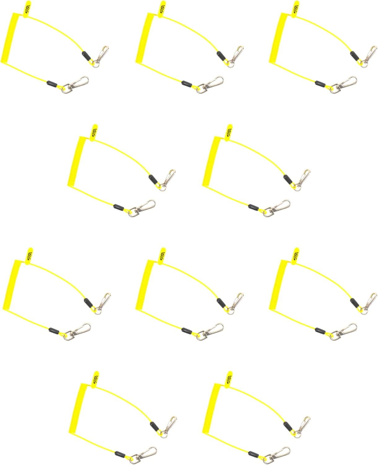 BearTOOLS Coil Tool Lanyard | Max Load 2lbs Ultra-Compact Design, Elastic, PU-Coated | Dual-Connectors, Easy-Attachment for Safety of Lightweight Hand Tools in Scaffolding, Construction (10-Pack)