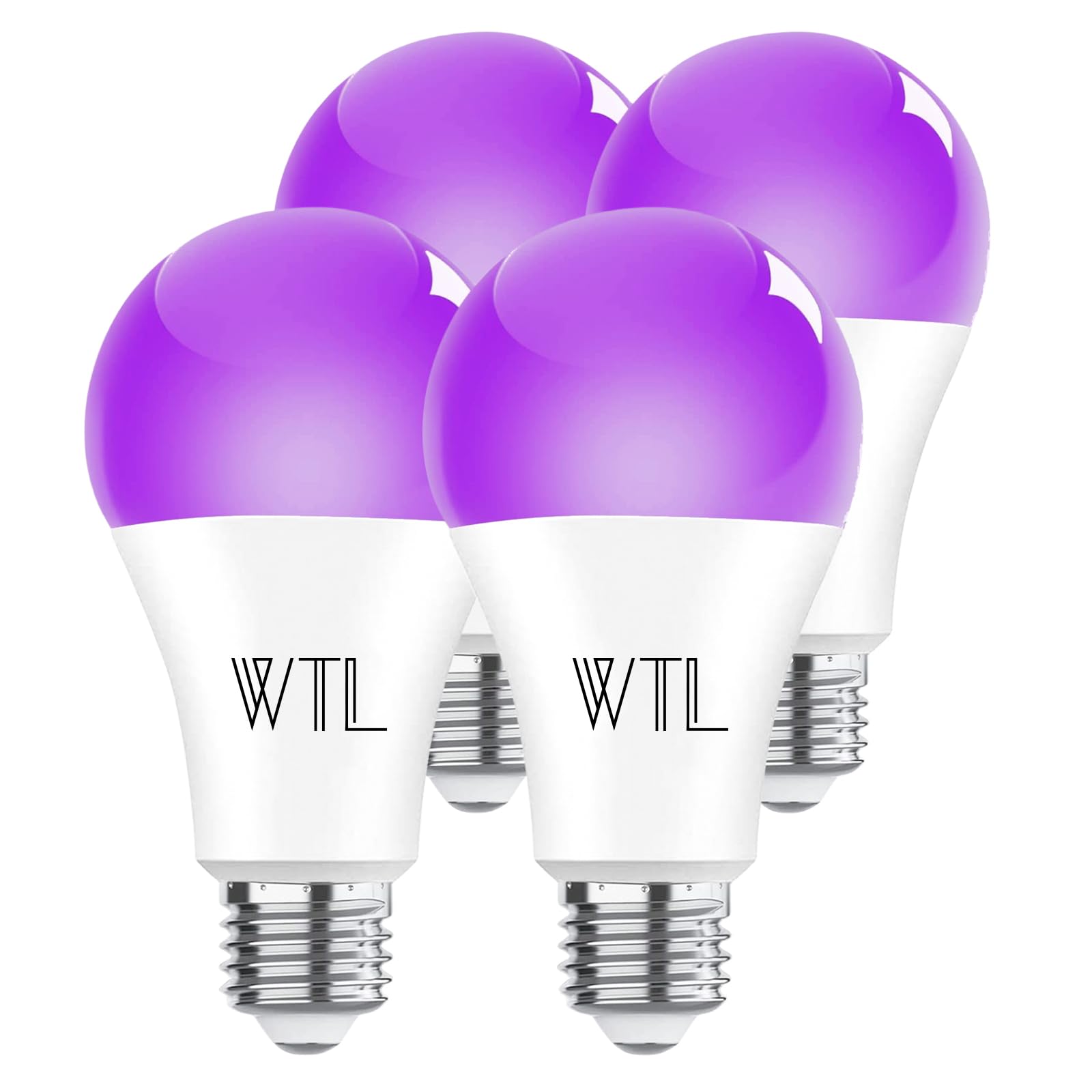 WTL UV Light Bulbs, E27 LED Black Light Bulb 9W (Equivalent 60 Watt), 380-400nm Wavelength, 220V Screw UV Lights for Parties Halloween Stage DJ Disco - 4 Pack