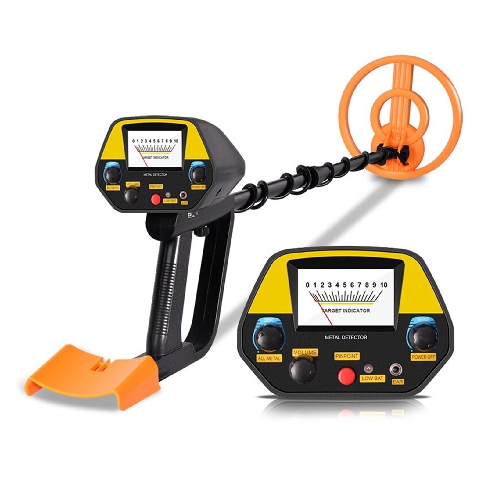JKJZSALJ Md-4080 High Sensitivity Underground Metal Detector with 7.8" Waterproof Search Coil All Metal & Disc Mode Pinpoint Function High Accuracy (Yellow MD)