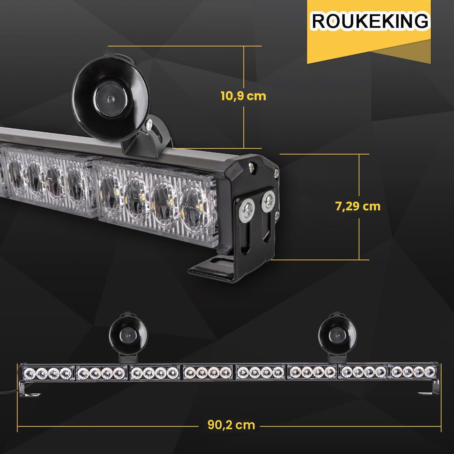 Barra Luz Emergencia 35,5 Pulgadas 32 LED Ámbar 12V 13 Modos Stroboscópica Luz Advertencia Vehículo Asesor Tráfico IP65 Encendedor Coche Camión