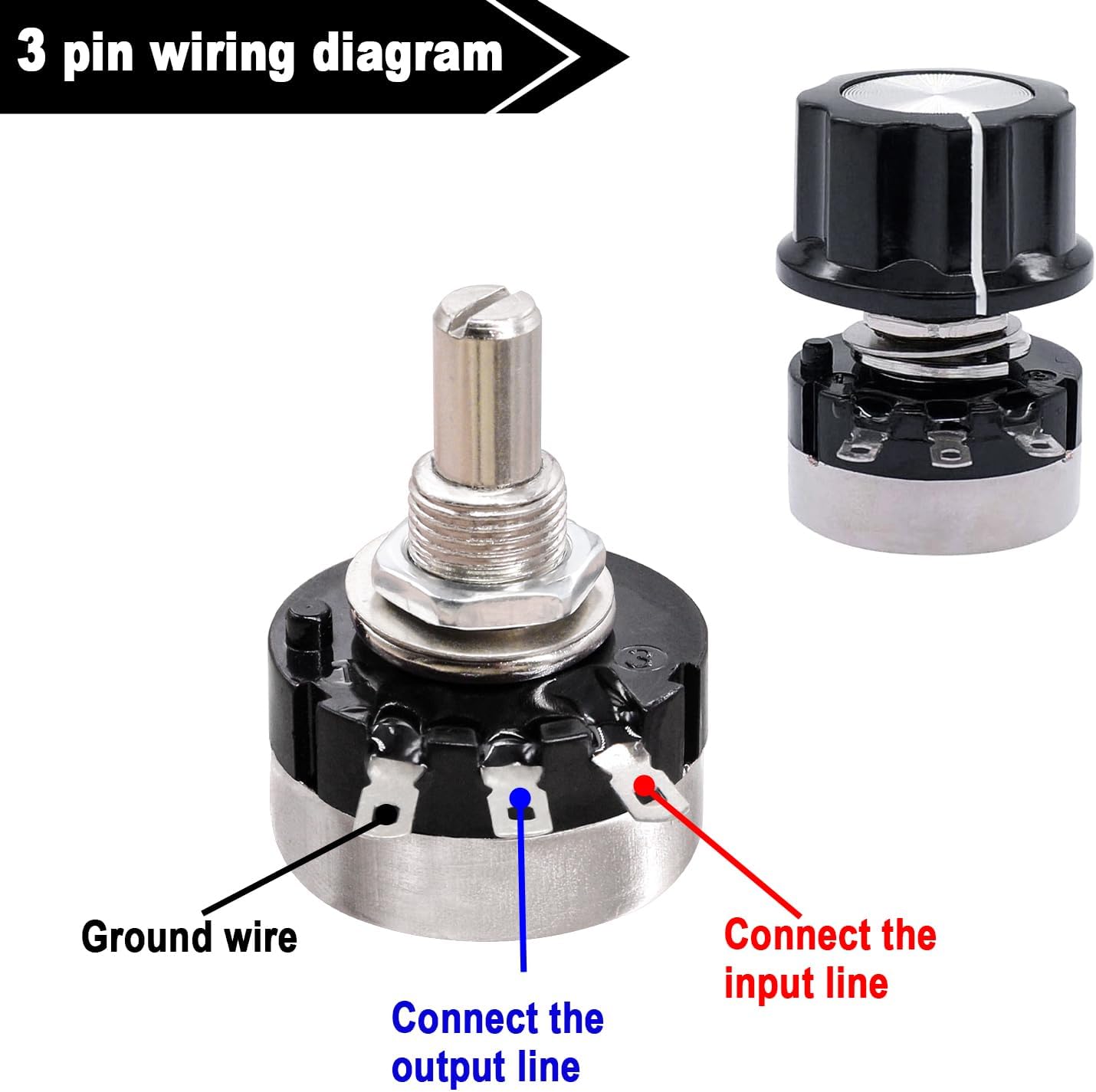 Taiss 2pcs RV24YN20S 100K Potentiometer Single Turn Carbon Film Rotary Taper Potentiometer Used for Inverter speed regulation. Motor speed control with 2pcs A03 knob & 2pcs dials (B104 100K ohm)