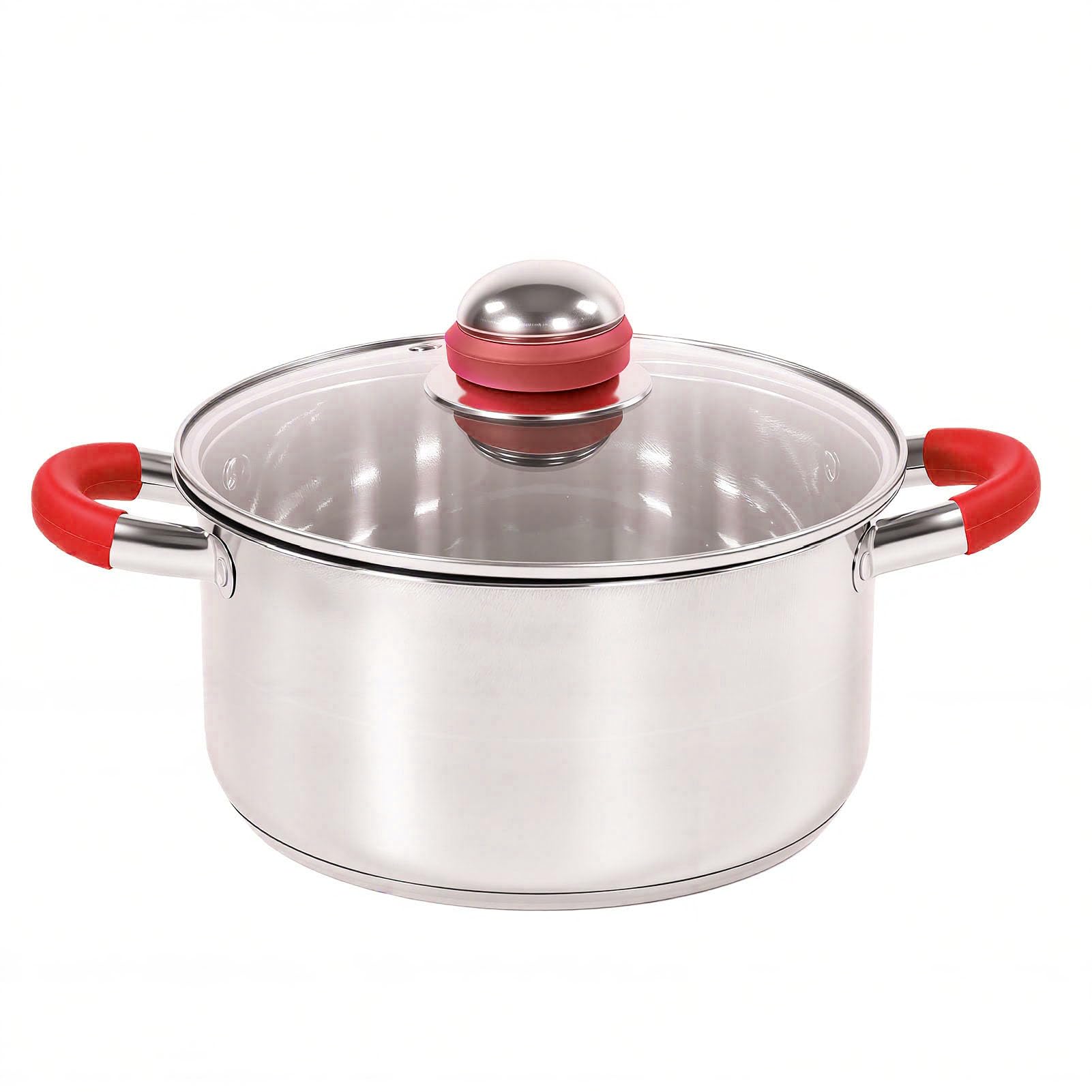 Set di Pentole, Set di Pentole e Padelle in Acciaio Inossidabile con Coperchi in Vetro, da da 6 Pezzi, Base a Triplo Strato per Tutti i Piani Cottura, Quotidiana per Cuochi Casalinghi (rosso)