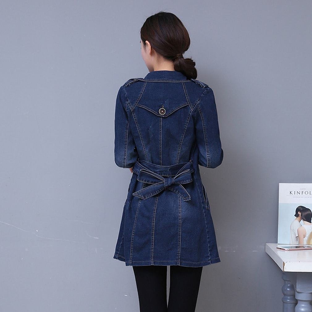 GZ Chaqueta de Mezclilla Delgada Chaqueta de Cuello Largo Traje Cruzado Femenino
